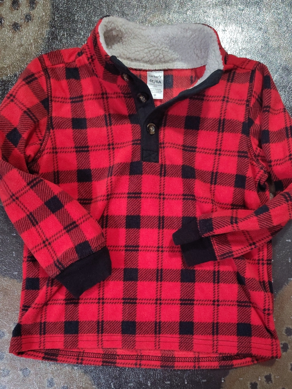 Carter's Red and Black Plaid4t Sherpa-Lined Pullover Hoodie$25